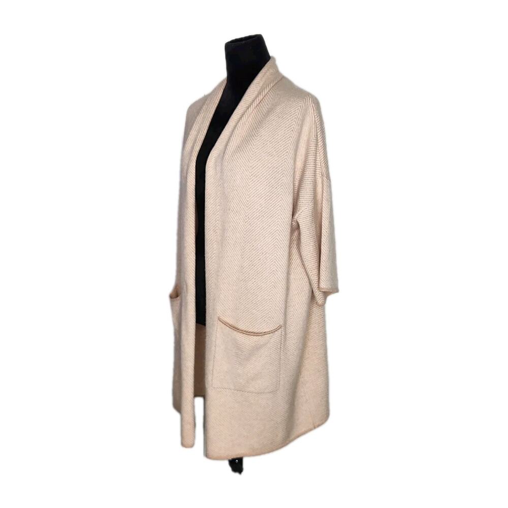 Jmclaughlin Cashmere Wool Blend Beige Tan Striped Open Front Long Cardigan Sz XS - Picture 2 of 8